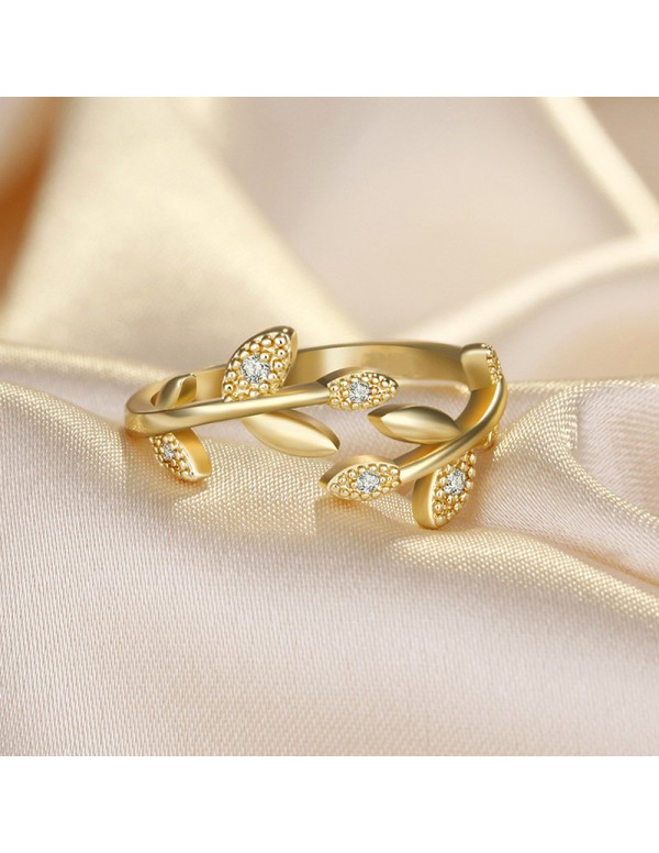 Jewels Galaxy Gold Plated American Diamond Studded Leaf Inspired Contemporary Korean Finger Ring