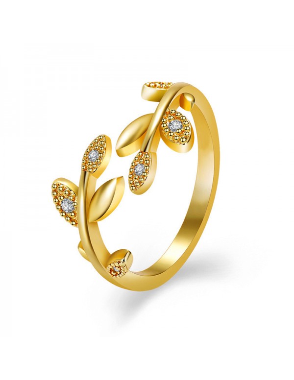 Jewels Galaxy Gold Plated American Diamond Studded Leaf Inspired Contemporary Korean Finger Ring