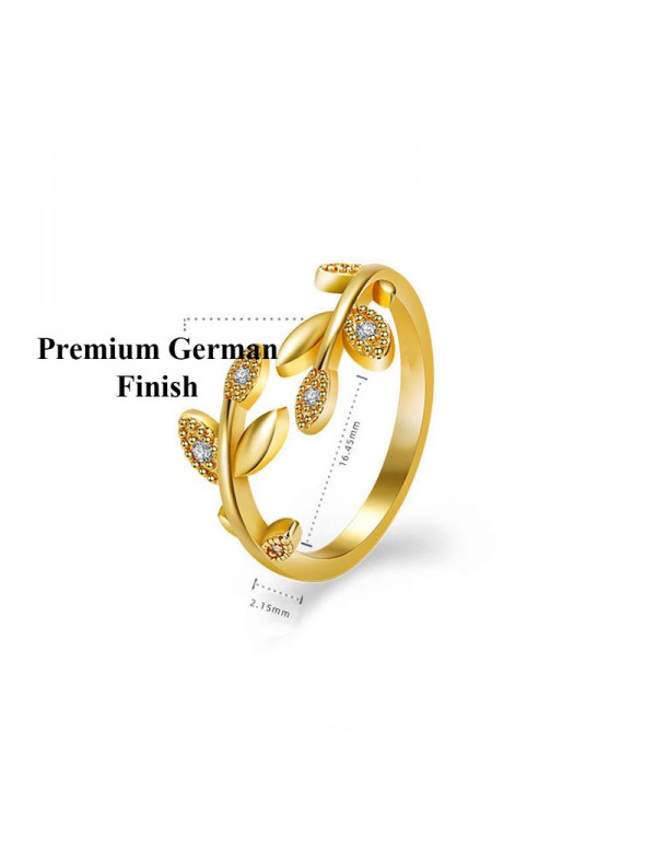 Jewels Galaxy Gold Plated American Diamond Studded Leaf Inspired Contemporary Korean Finger Ring