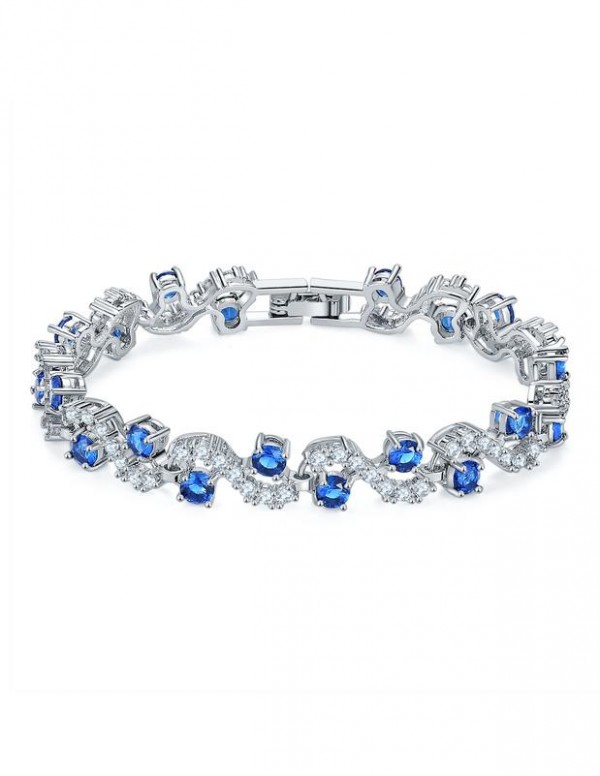Jewels Galaxy Silver-Toned & Blue Rhodium-Plat...