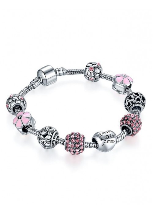 Jewels Galaxy Silver-Toned & Pink Rhodium-Plated Handcrafted Bracelet 3184