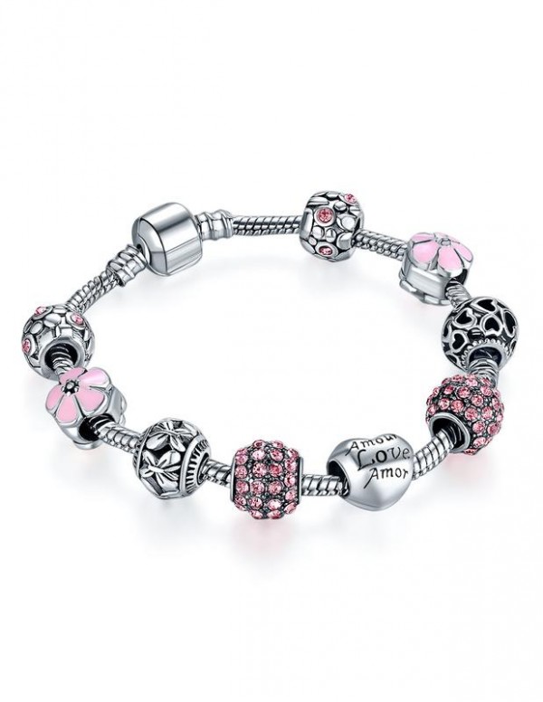 Jewels Galaxy Silver-Toned & Pink Rhodium-Plat...