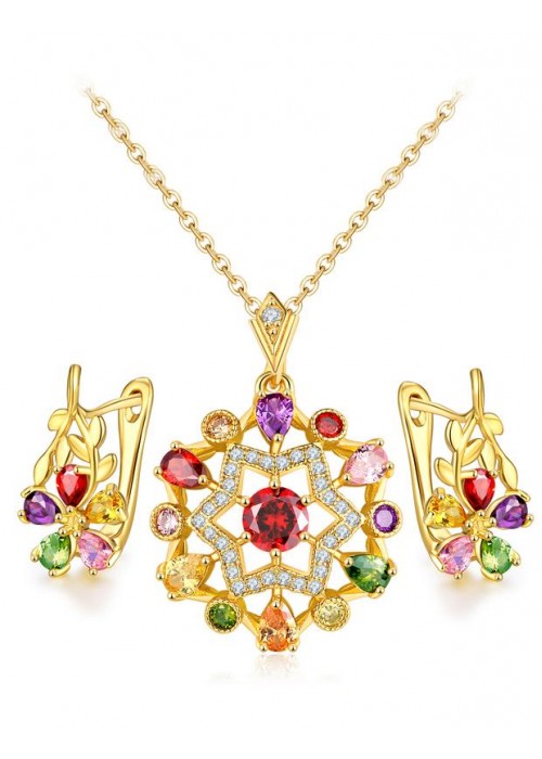 Jewels Galaxy Gold-Toned CZ Stone-Studded Jewellery Set 4090