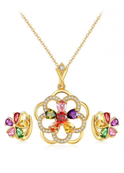 Jewels Galaxy Gold-Toned CZ Stone-Studded Jewellery Set 4095