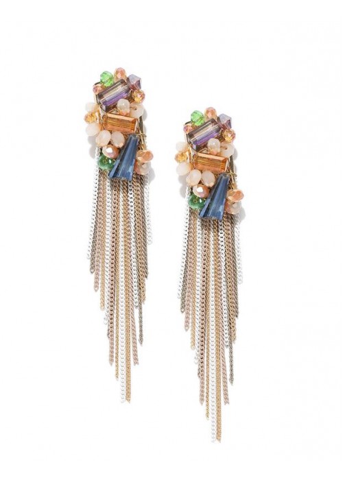 Jewels Galaxy Multicoloured Gold-Plated Handcrafted Tasseled Earrings 2254