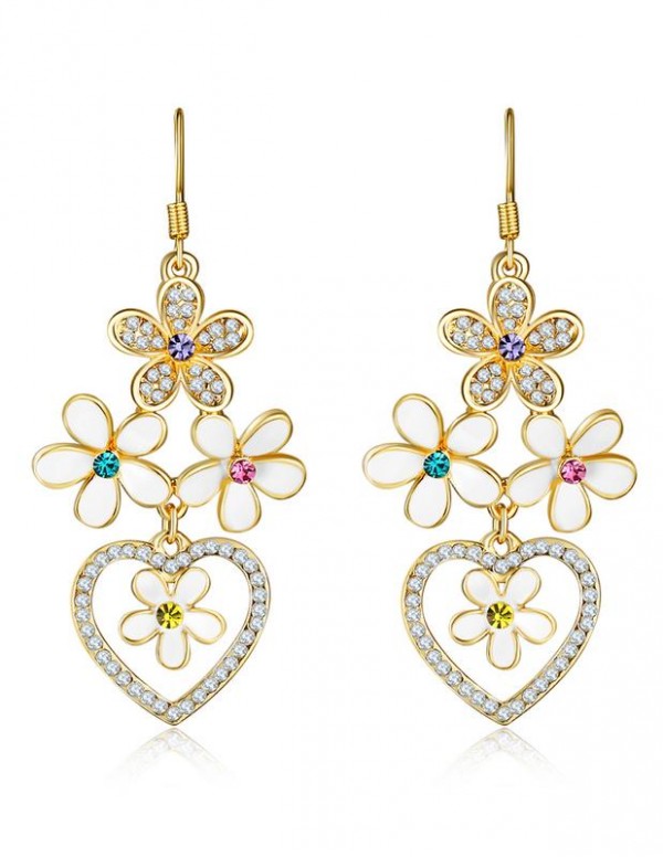 Jewels Galaxy Gold-Toned & White CZ Stone-Studded Handcrafted Floral Drop Earrings 2305