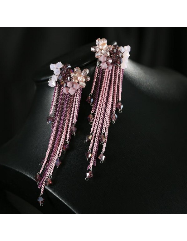 Jewels Galaxy Pink & Purple Rose Gold-Plated Handcrafted Tasseled Drop Earrings 2491