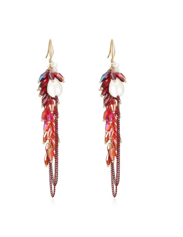 Jewels Galaxy Red Gold-Plated Beaded Handcrafted Drop Earrings 2512