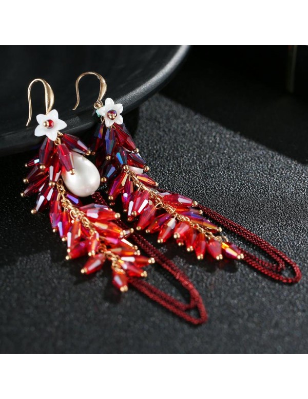 Jewels Galaxy Red Gold-Plated Beaded Handcrafted Drop Earrings 2512
