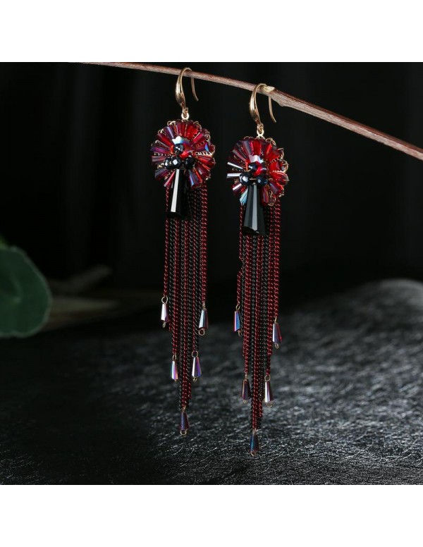 Jewels Galaxy Red & Black Gold-Plated Handcrafted Contemporary Drop Earrings 2515