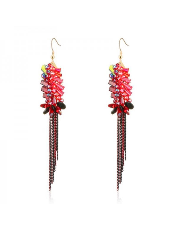 Jewels Galaxy Red Gold-Plated Beaded Tasseled Handcrafted Drop Earrings 2518
