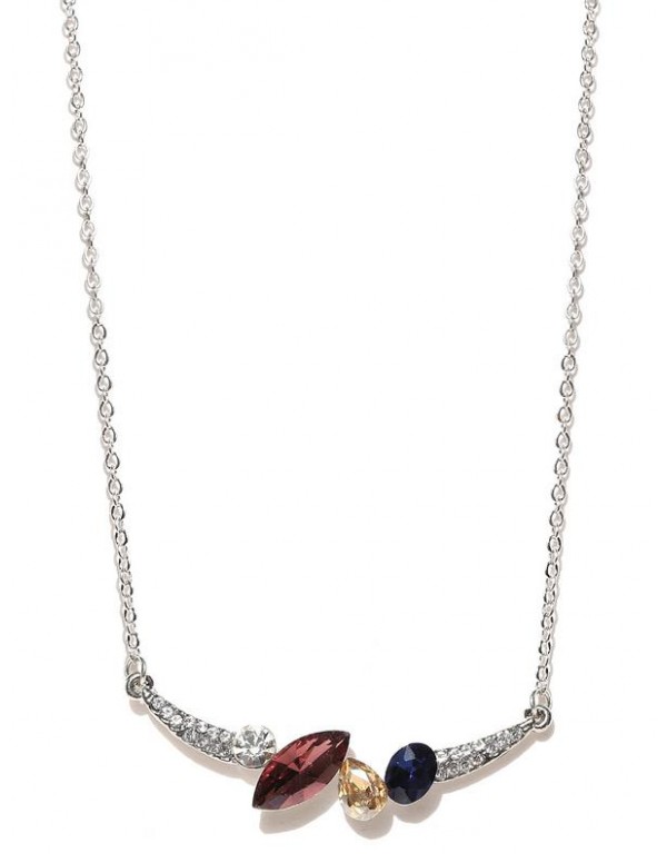 Jewels Galaxy Silver-Toned & Navy Blue Brass Rhodium-Plated Handcrafted Necklace 8015