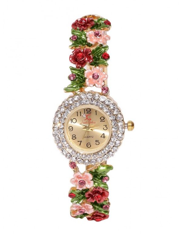 Jewels Galaxy Multicoloured Gold-Plated Studded Handcrafted Bracelet cum Watch 9025