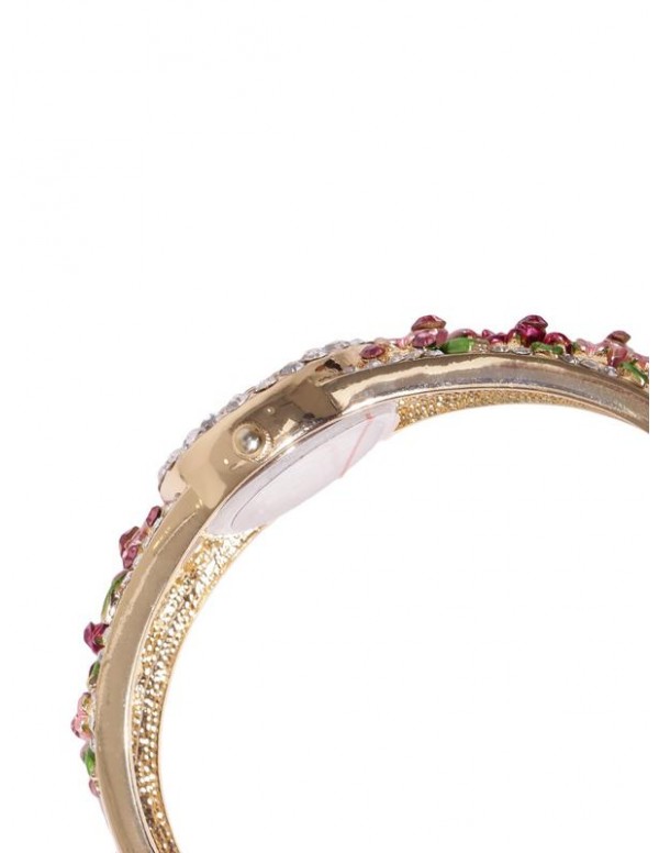 Jewels Galaxy Pink Gold-Plated Handcrafted Bangle-Style Bracelet cum Watch 9075