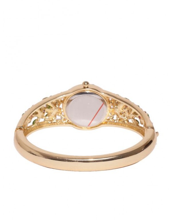 Jewels Galaxy Pink Gold-Plated Handcrafted Bangle-Style Bracelet cum Watch 9075