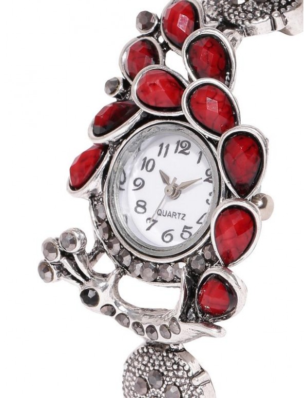 Jewels Galaxy Maroon Silver-Plated Handcrafted Bracelet cum Watch 9088