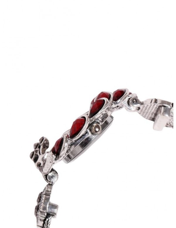 Jewels Galaxy Maroon Silver-Plated Handcrafted Bracelet cum Watch 9088