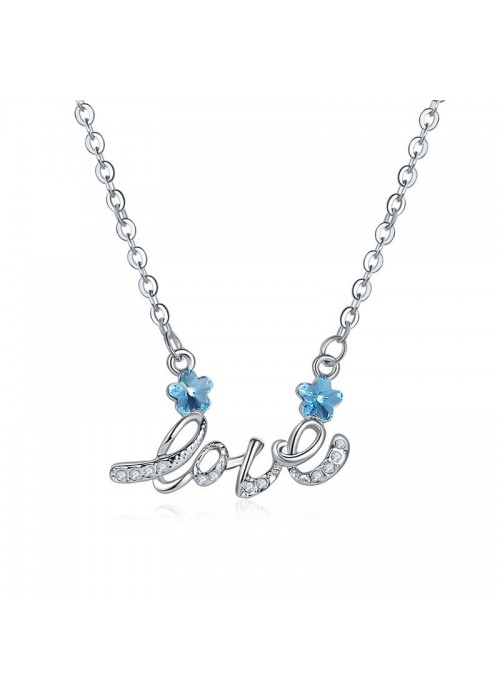 Blue Rhodium-Plated Handcrafted Pendant With Crystals From Swarovski & Chain 27547