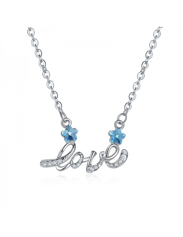 Blue Rhodium-Plated Handcrafted Pendant With Cryst...