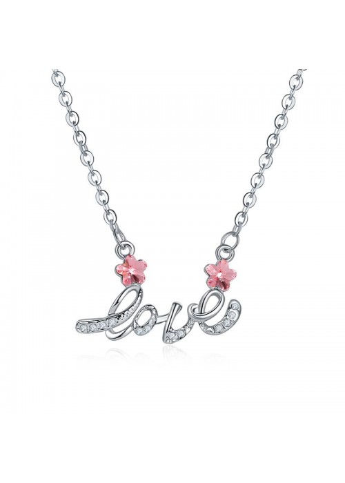 Silver-Toned & Pink Rhodium-Plated Handcrafted Pendant with Chain 27563