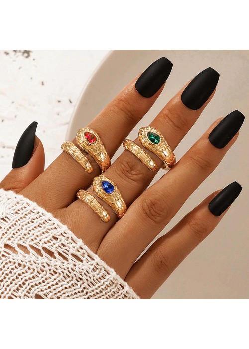 Jewels Galaxy Gold Plated Multicolor Snake inspired Stackable Rings Set of 3
