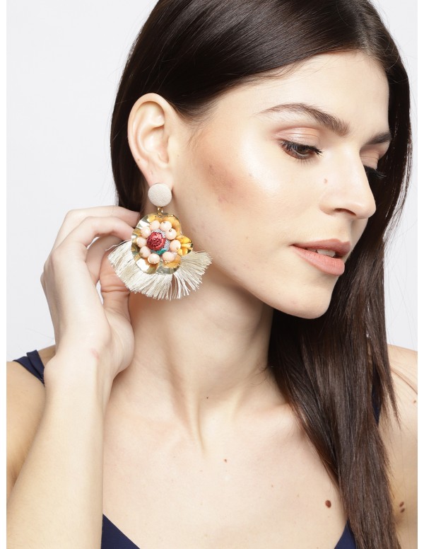 Jewels Galaxy Off-White & Peach-Coloured Gold-...